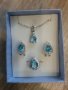 Много красиви сребърни комплекти с аквамарин обици пръстен и висулка със синджирче , снимка 5