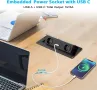 Прибиращ се настолен разклонител с 2 контакта, USB C PD 20W, алуминиев вграден контакт за плот, кухн, снимка 2