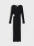 Нова изрязан акцент на кръста дълга  спортно  елегантна еластична черна рипсена рокля рипс 