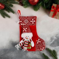 2513 Коледен чорап за подаръци и украса Весел Снежко, снимка 1 - Декорация за дома - 34596364