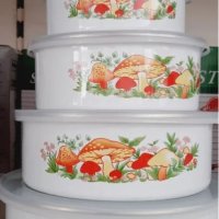 ⭐ Комплект емайлирани купи за съхранение на храна с пластмасови капаци 5 броя, снимка 4 - Съдове за готвене - 43134158