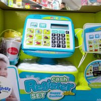 Детски касов апарат с аксесоари и продукти"зелен", снимка 1 - Образователни игри - 38895507