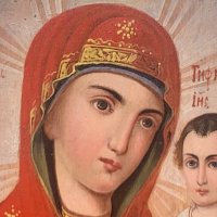 Руска домашна празнична икона Тихвинская чудотворна богородица от 19-ти век, снимка 5 - Колекции - 39685827