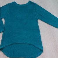 Тюркоазена блуза с отворен гръб  - рехаво памучно плетиво, снимка 1 - Блузи с дълъг ръкав и пуловери - 27861511