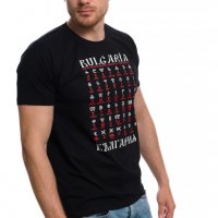 Нова мъжка черна тениска с трансферен печат Глаголица, България, снимка 5 - Тениски - 27878252