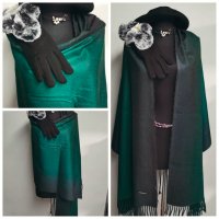 Луксозен комплект съдържащ : Кашмирен шал, елегантни ръкавици , барета и подарък брошка, снимка 14 - Шалове - 38727936