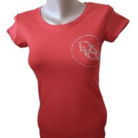 Червена дамска тениска с щампа блестящи камъни , надпис Disco, снимка 2 - Тениски - 40336968