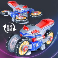 Каскадна, светеща играчка мотор, въртяща се на 360 градуса с подвижни гуми, снимка 4 - Коли, камиони, мотори, писти - 43218608