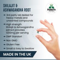 Shilajit 60 вегански капсули - 1300 mg на порция с ашваганда, добавка за издържливост и стрес, снимка 3 - Хранителни добавки - 43504681