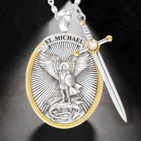 552 Архангел Михаил с меч колие в сребристо мъжки мъжко бижута унисекс Ангел пазител, снимка 1 - Колиета, медальони, синджири - 43186955