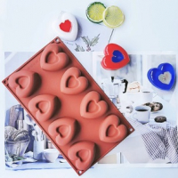 8 големи вдлъбнати сърца сърце силиконов молд форма шоколад гипс свещ декор украса, снимка 1 - Форми - 36455157