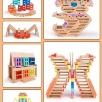 Креативен строител 100 бр. с дървени пластини от масивно дърво City Blocks, снимка 8 - Образователни игри - 36816217