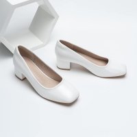Дамски кортови обувки с блок ток, масивни средни ниски токчета, бели, размер 43, снимка 3 - Дамски ежедневни обувки - 43751424