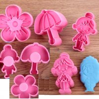 Момиче чадър цвете 3 пластмасови релефни резци за сладки бисквитки фондан украса, снимка 1 - Форми - 26945657