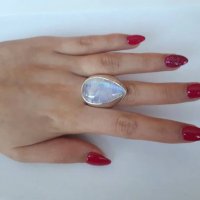 Масивен сребърен пръстен с опалит (Лунен камък), снимка 1 - Пръстени - 32287778
