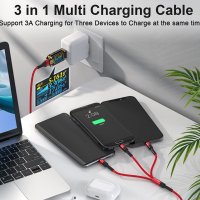 3-в-1 USB - Мicro, USB C , Lightning port - кабел за зареждане - 1.2 метра, снимка 4 - USB кабели - 40384163