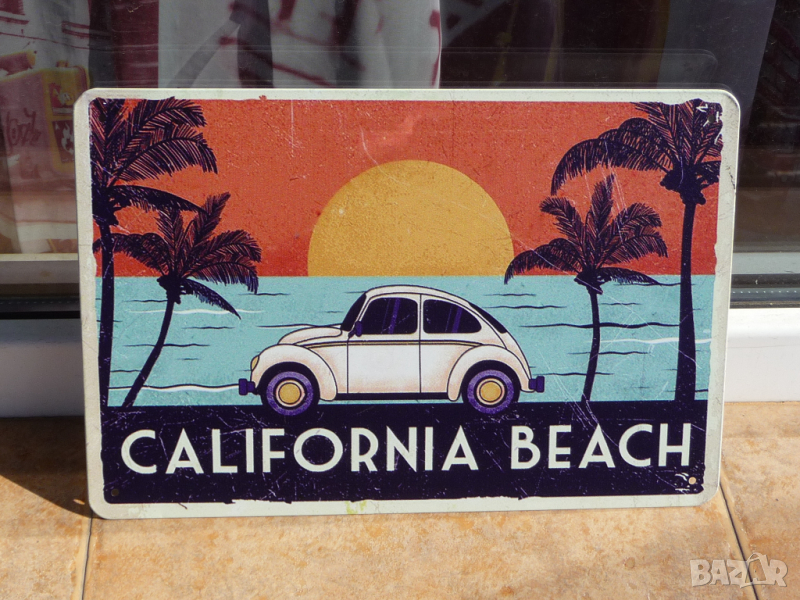 Метална табела кола Volkswagen Калифорния плаж изгрев залез, снимка 1
