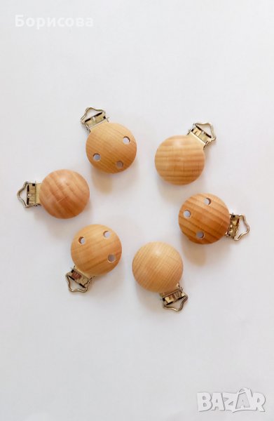 Клипс, дървена щипка за бебешка залъгалка, снимка 1