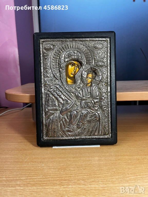 Сребърна икона – Богородица с Младенеца, снимка 1