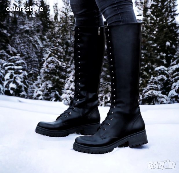 Равни ботуши - черна кожа - K-600, снимка 1