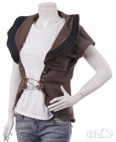 Кафяв  елек с коригираща се яка и краища, снимка 1