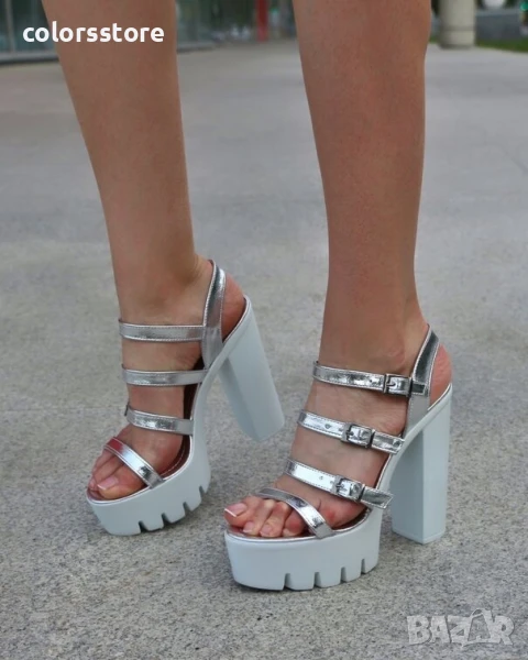 Сандали на ток - сребриста кожа - S630

, снимка 1