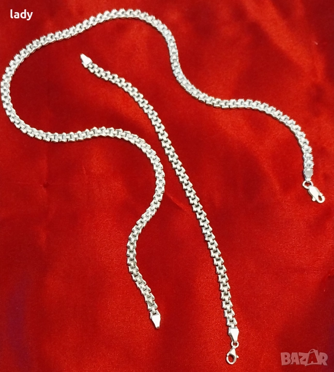 Страхотен сребърен комплект с красива плетка. Проба 925. Колие - 47 см., гривна - 19 см. , снимка 1