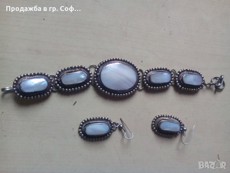 Сребърен възрожденски старинен  комплект от седеф , снимка 1