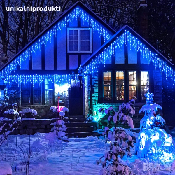 Външни коледни лампички завеса гъста 6м х 60см с флаш ефект бял, снимка 1