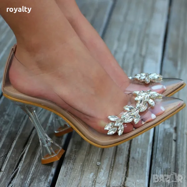 Обувки на ток - прозрачен силикон с бежов акцент, снимка 1