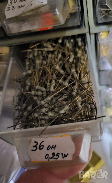 резистор, съпротивление  РПМ-2 , - 36 ома  0,25 вата, резистор постоянен, металослоен, с акс, снимка 1