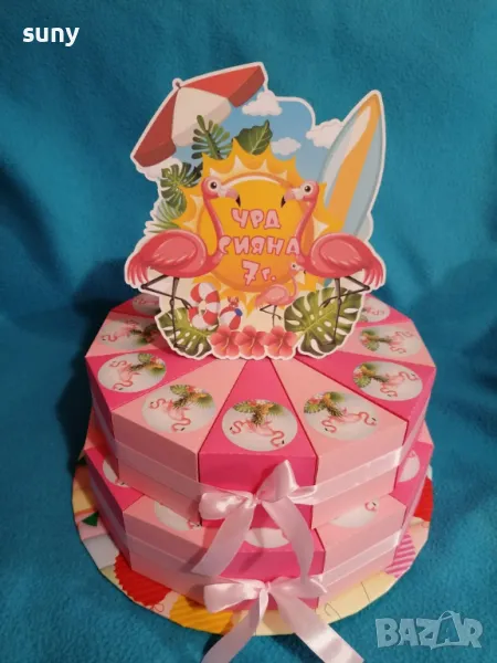 Картонена торта Фламинго, снимка 1