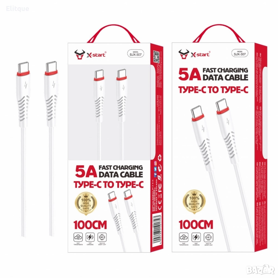 Кабел за бързо зареждане SJX-307, 5A,type C to C, 100cm, снимка 1