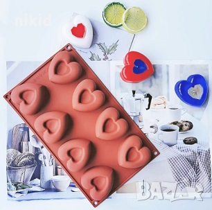 8 големи вдлъбнати сърца сърце силиконов молд форма шоколад гипс свещ декор украса, снимка 1