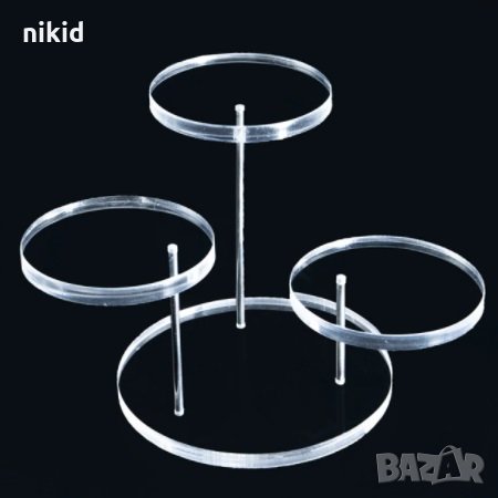 Акрилна стойка поставка стенд дисплей поднос плато въртяща 3 нива за десерти мъфини кексчета торта, снимка 1