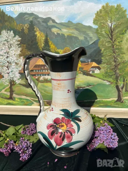 Керамична ваза от Италия с ръчно рисувани цветя. Отлично състояние., снимка 1