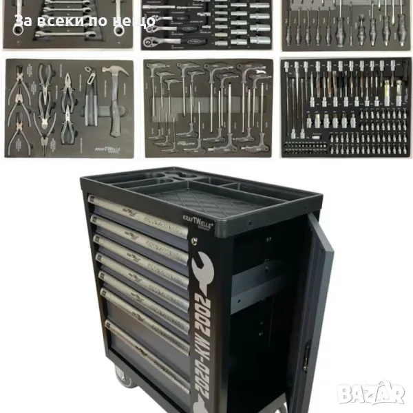 Шкаф с инструменти KraftWelle със 7 чекмеджета – 6 пълни, снимка 1