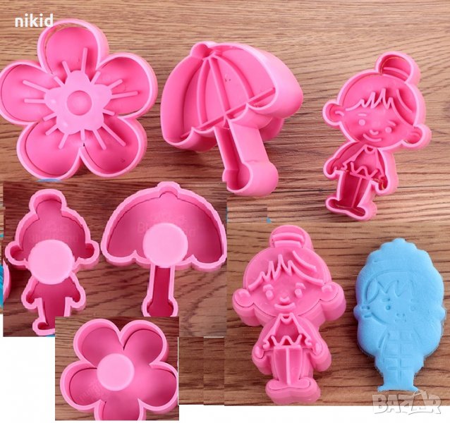 Момиче чадър цвете 3 пластмасови релефни резци за сладки бисквитки фондан украса, снимка 1