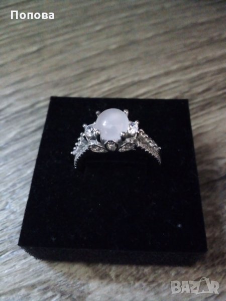 Лукс сребърен пръстен с розов кварц и циркони-3, снимка 1
