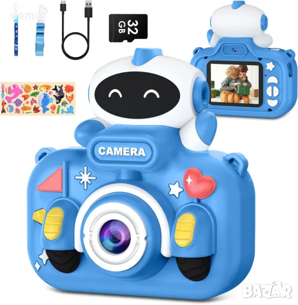 Детска камера GREENKINDER, 2,0 инча, 1080P HD с 32GB карта, за деца на възраст 3-12 години, синя, снимка 1