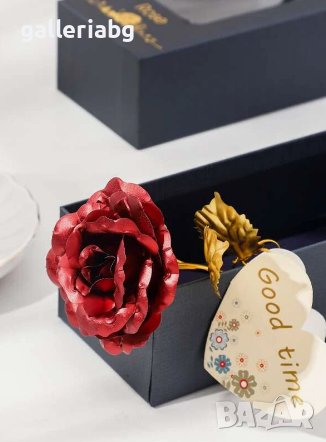 Подарък златна роза в кутия с пожелание Golden Rose, снимка 3 - Подаръци за жени - 43369475