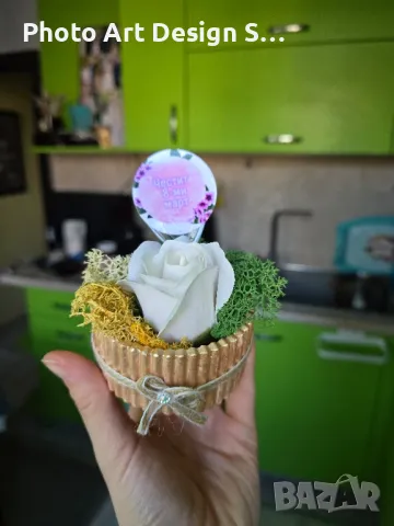 ~•°Кашпа със скандинавски мъх и сапунена роза °•~, снимка 8 - Декорация за дома - 48862456