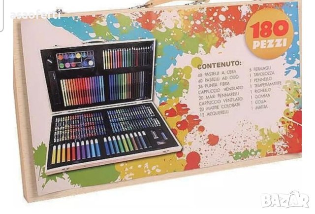 Комплект за рисуване 180 части, моливи, пастели, акварел, снимка 2 - Образователни игри - 43317874