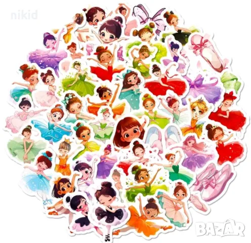 50 бр Момиче Балерина самозалепващи лепенки стикери за украса декор картонена торта ръчна изработка, снимка 2 - Други - 47986477