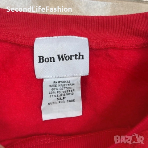 Винтидж мъжки пуловер с лого Bon Worth, размер XL суитшърт червен, снимка 2 - Суичъри - 52658254