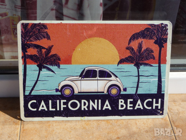 Метална табела кола Volkswagen Калифорния плаж изгрев залез