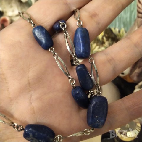 Авторска сребърна огърлица с естествен лапис лазули , снимка 2 - Колиета, медальони, синджири - 38441961