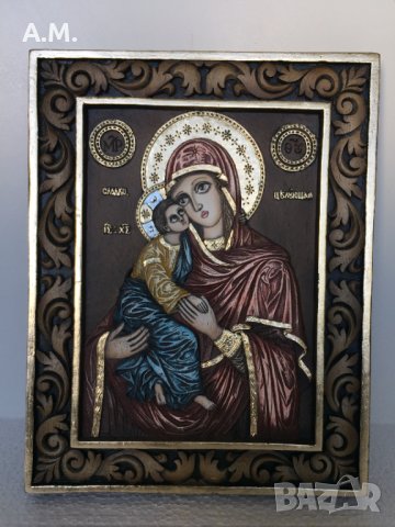 Икона Света Богородица с Младенеца - РЪЧНА изработка, снимка 1 - Икони - 43313343