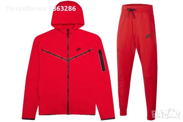 Нов мъжки червен екип Nike Tech Fleece, снимка 2 - Спортни дрехи, екипи - 43853311