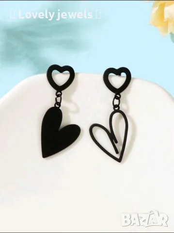 Обици черни сърчица сърце 